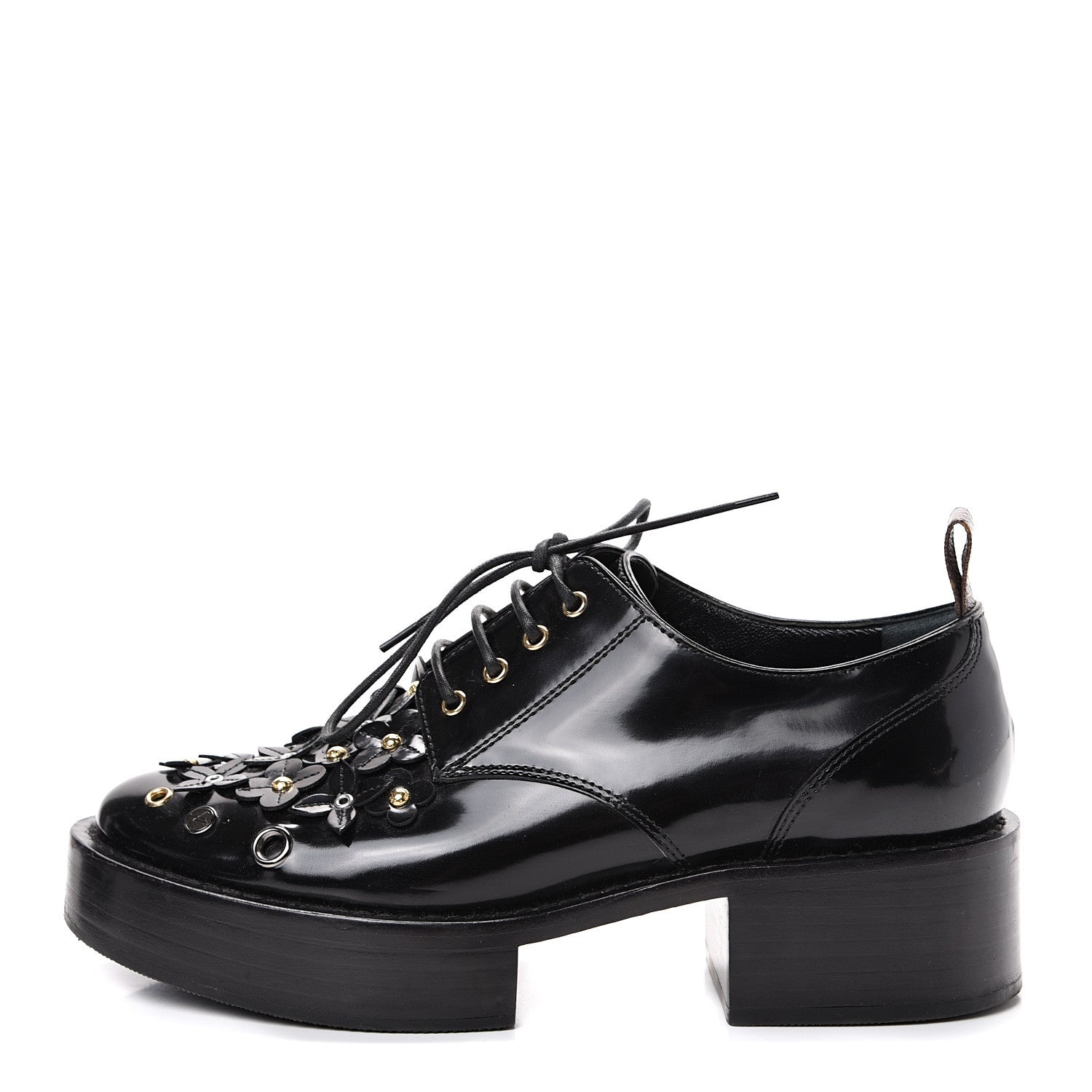 Louis Vuitton Patent Calfskin Blooms Flat Derby Platform Shoes 37 Black 1 of 14