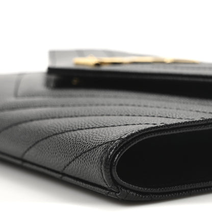 Saint Laurent Grain De Poudre Matelasse Chevron Monogram Envelope Clutch Black 9 of 10
