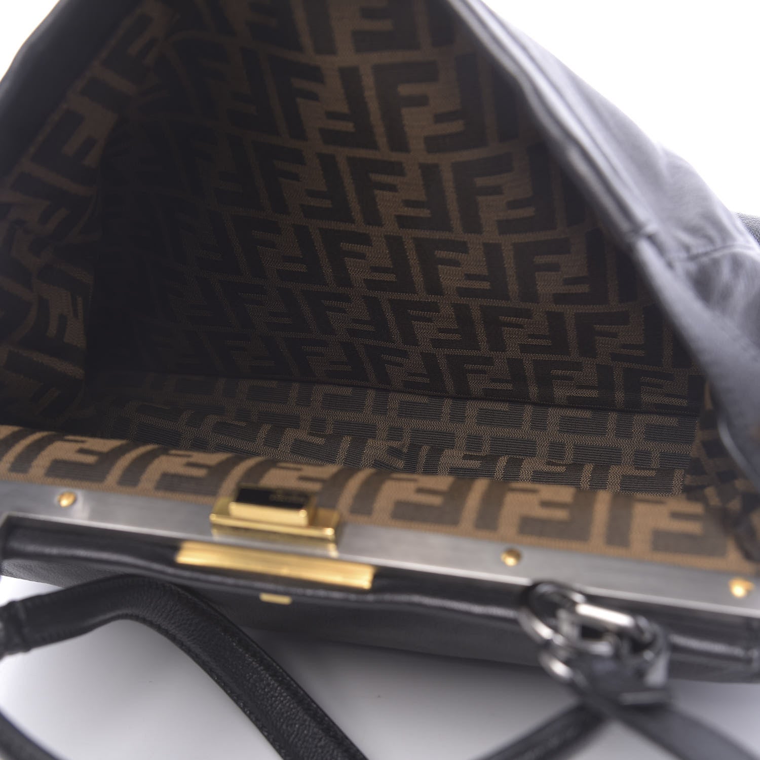 Fendi Goatskin Zucca Large Peekaboo Iconic Satchel Black Tobacco 7 of 13