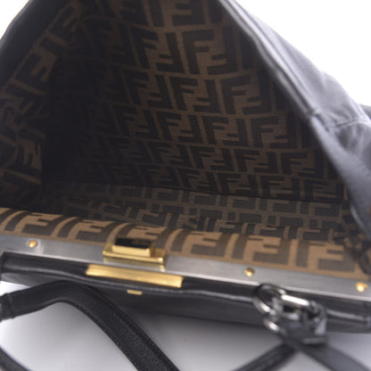 Fendi Goatskin Zucca Large Peekaboo Iconic Satchel Black Tobacco 7 of 13