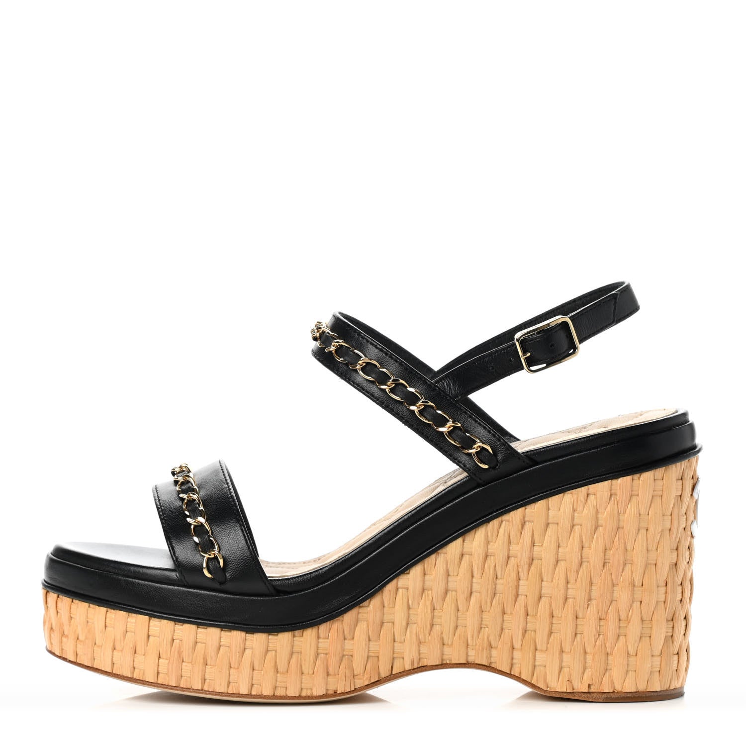 Chanel Lambskin Chain Platform Sandals 37.5 Black 1 of 8