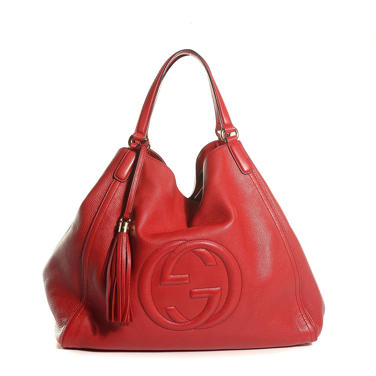 Pebbled Calfskin Large Soho Shoulder Bag Red