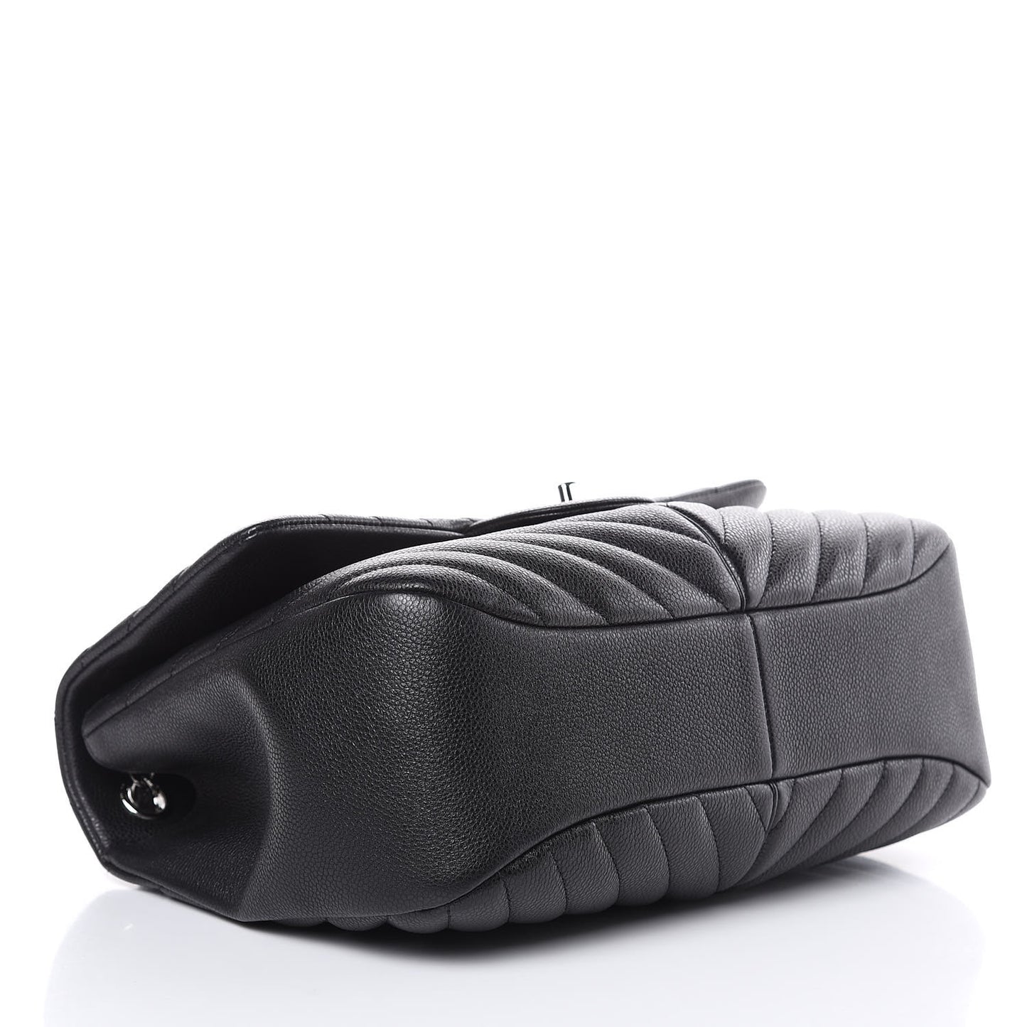 Caviar Chevron Quilted Large Puffy CC Flap Black