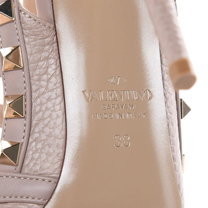 Valentino Garavani Pebbled Calfskin Rockstud Ankle Strap Pumps 38 Poudre 6 of 8
