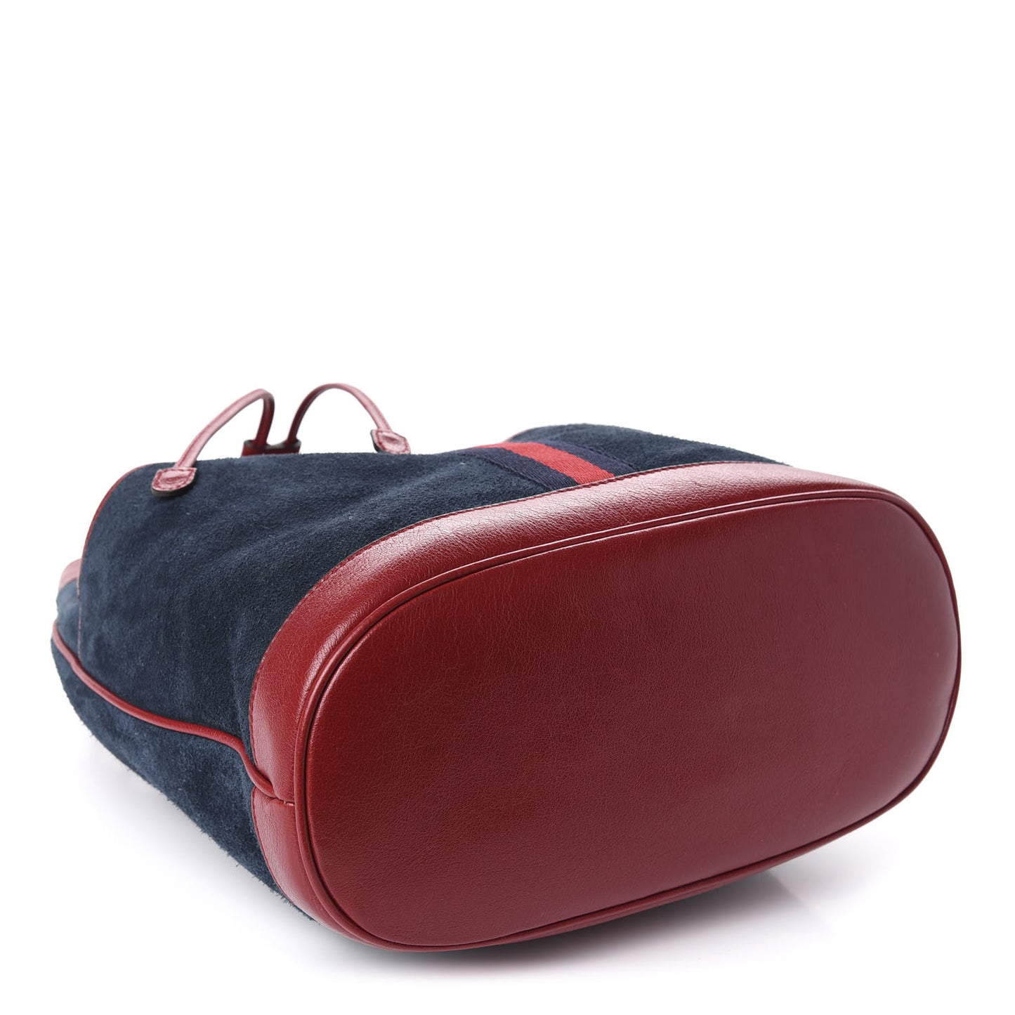 Suede Calfskin Web Medium Rajah Bucket Bag New Blue Romantic Cherry