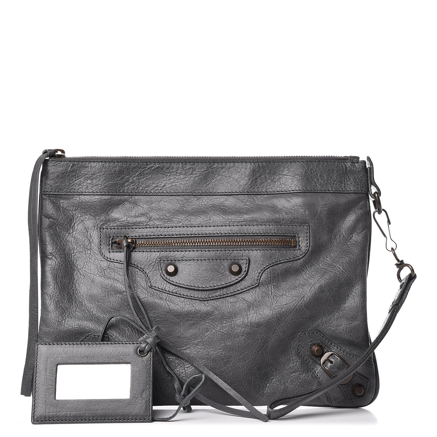 Agneau Classic Hardware Flat Handle Clutch Gris Tarmac