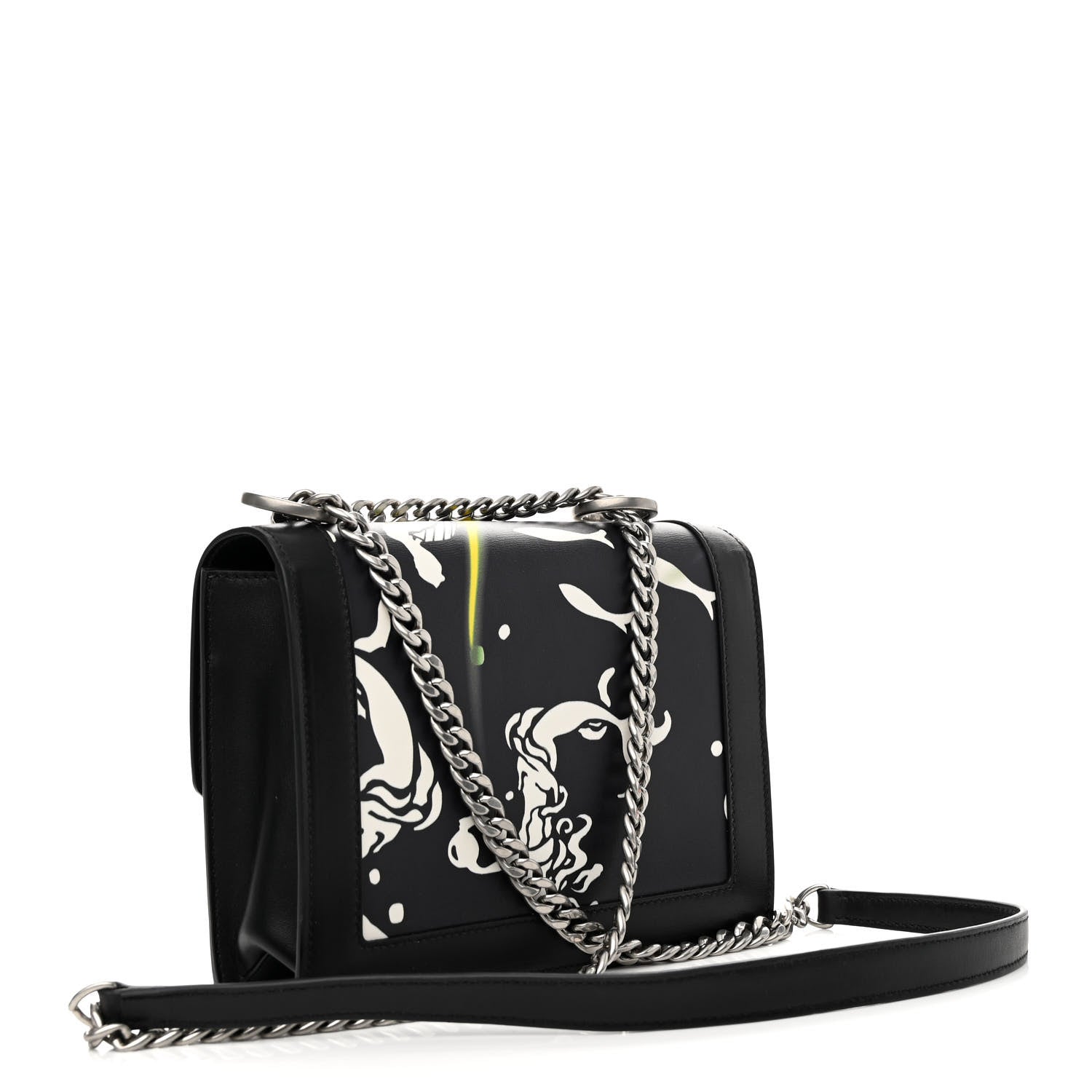 Prada City Calfskin Severine Mermaid Print Flap Black Mango 3 of 10