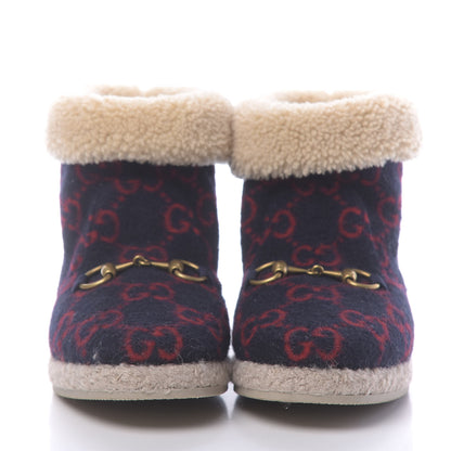 Gucci Covered Wool GG Monogram Womens Fria Horsebit Ankle Boots 37 Blue Red Butterscotch 2 of 9