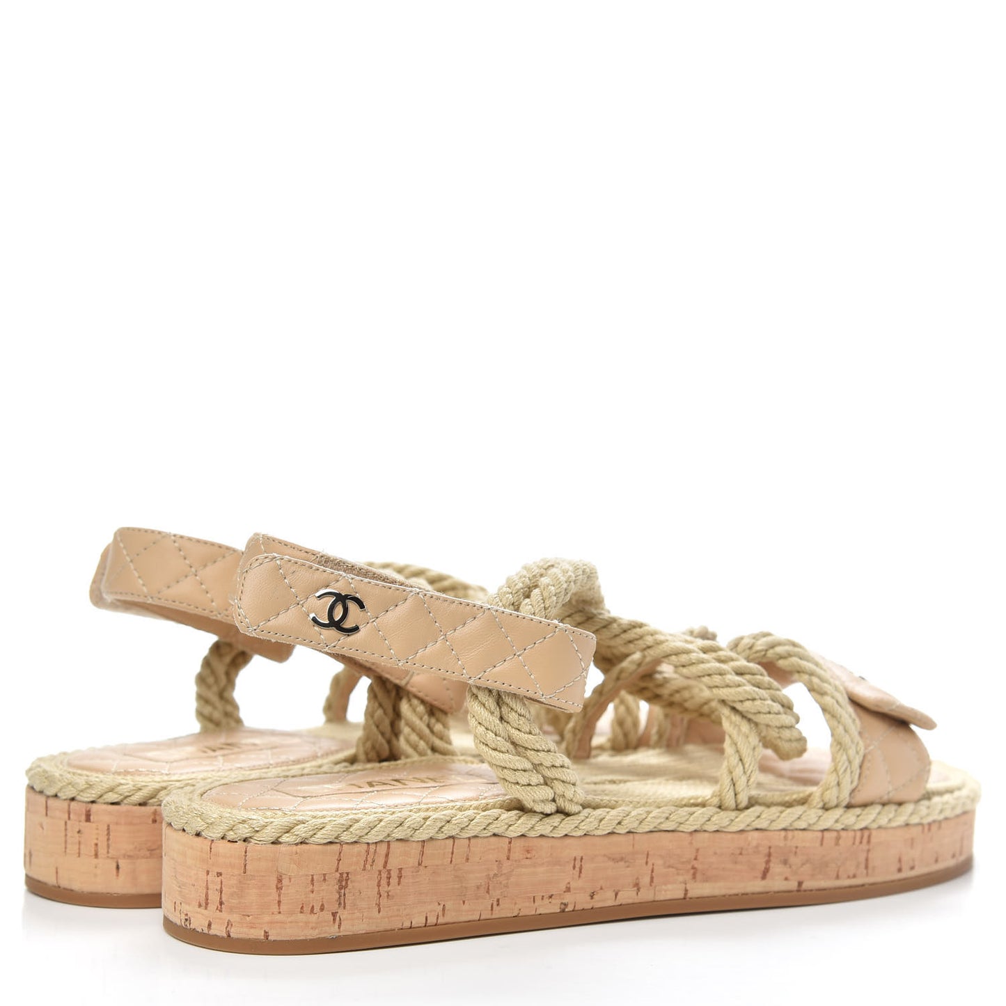 Cord Lambskin Quilted Logo Sandals 41 Beige