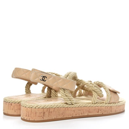 Chanel Cord Lambskin Quilted Logo Sandals 41 Beige 4 of 8