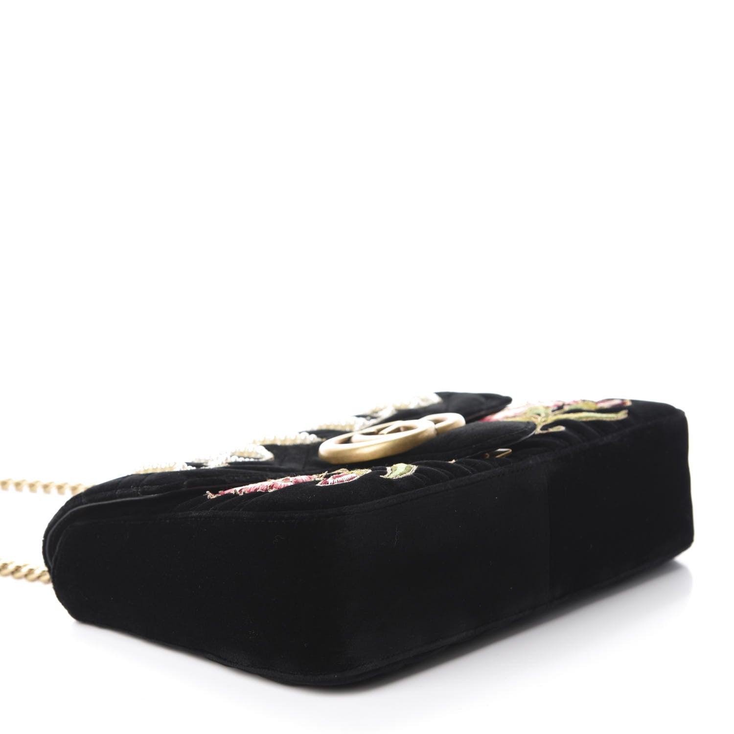Gucci Velvet Matelasse Loved Embroidered Medium GG Marmont Shoulder Bag Black 4 of 10