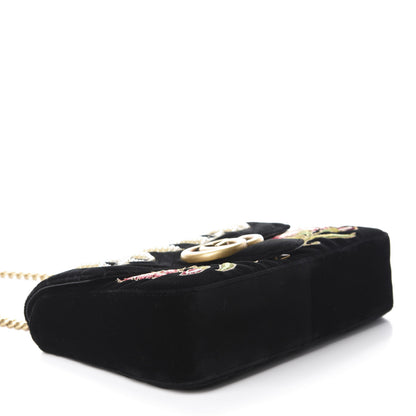 Gucci Velvet Matelasse Loved Embroidered Medium GG Marmont Shoulder Bag Black 4 of 10
