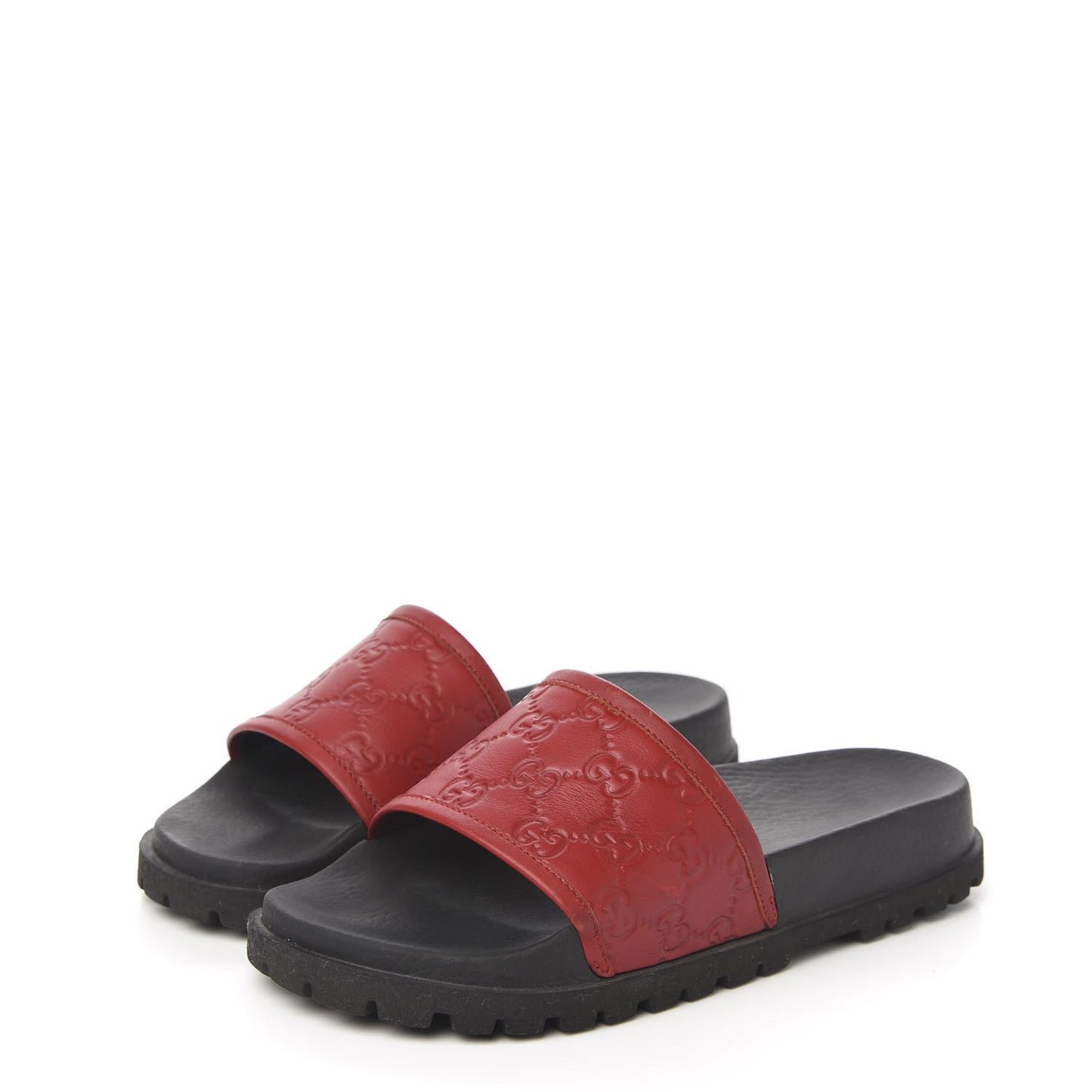 Guccissima Signature Mens Lug Sole Slide Sandals 5 Hibiscus Red