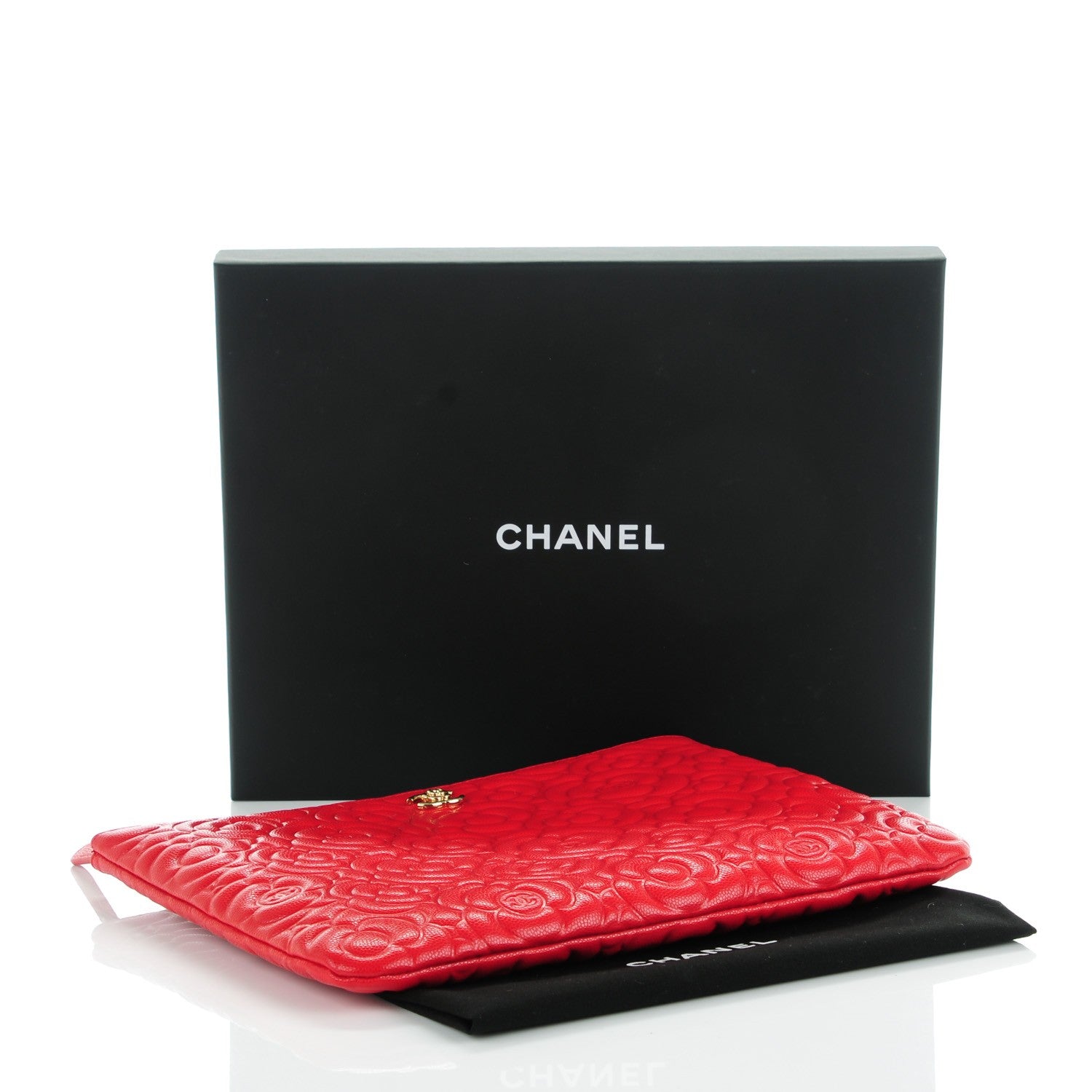 Chanel Caviar Camellia Embossed Medium Cosmetic Case Red 4 of 7