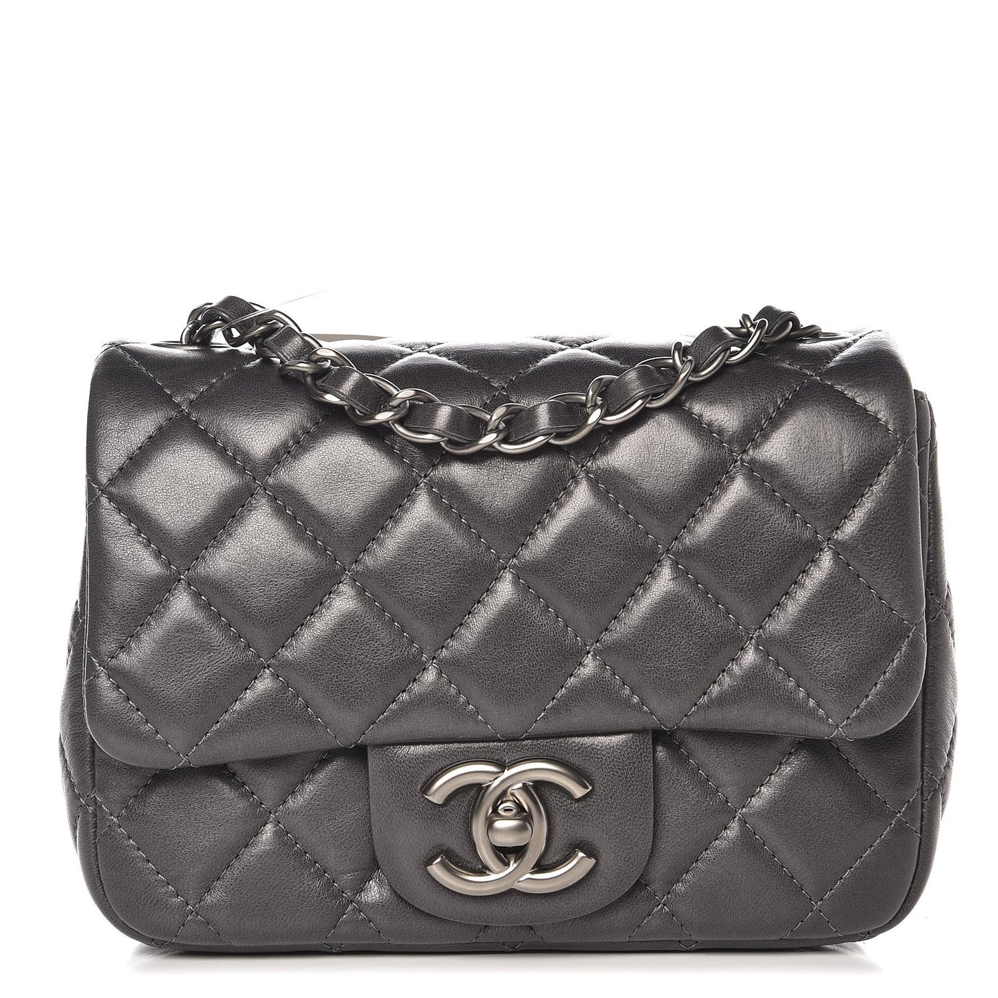 Lambskin Quilted Mini Square Flap Dark Grey