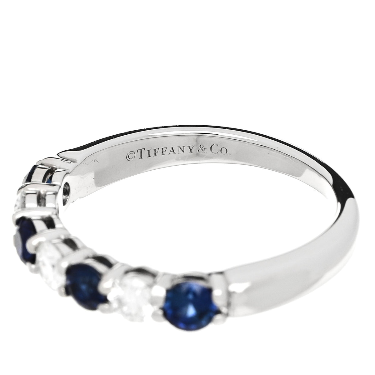Tiffany Platinum Diamond Blue Sapphire Embrace Half Circle Ring 48 4.5 4 of 6