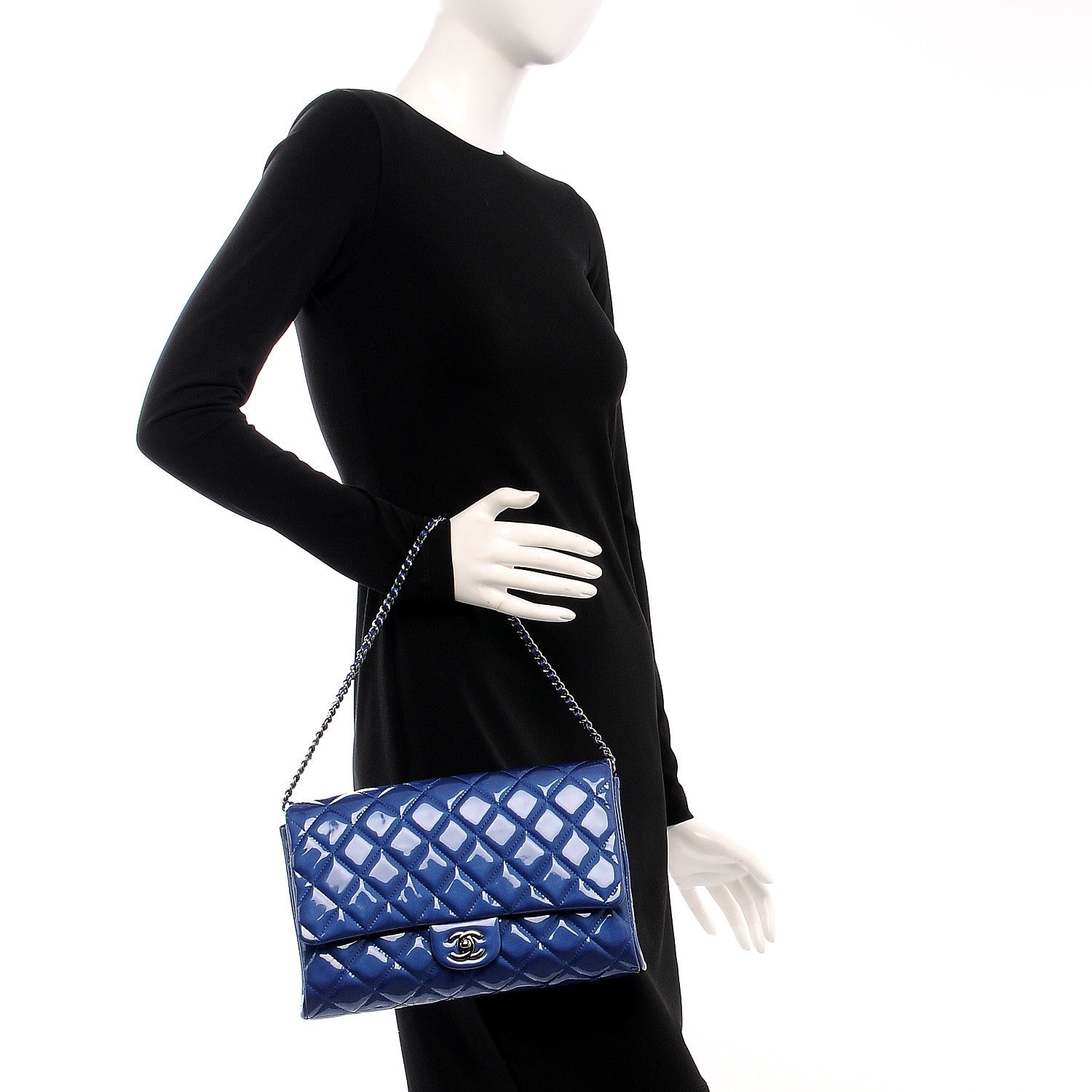 Chanel Patent Quilted Clutch with Chain Flap Blue Roi 2 of 17