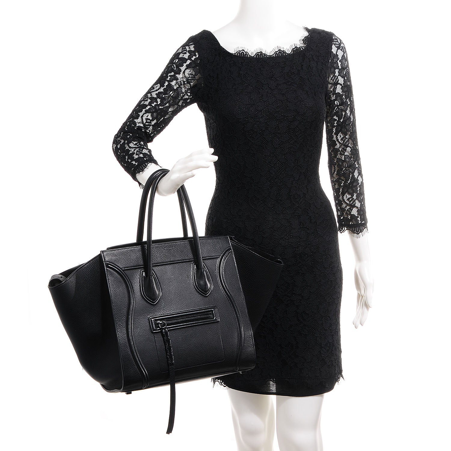 Celine Calfskin Medium Phantom Luggage Black 2 of 8