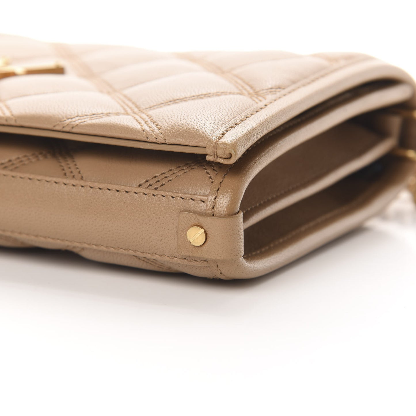 Lambskin Diamond Quilted Becky Chain Wallet Gold Sand