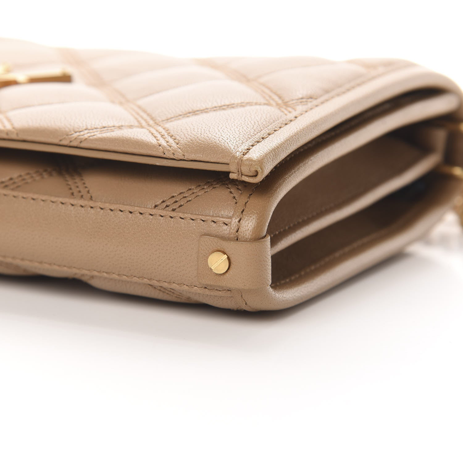 Saint Laurent Lambskin Diamond Quilted Becky Chain Wallet Gold Sand 10 of 10