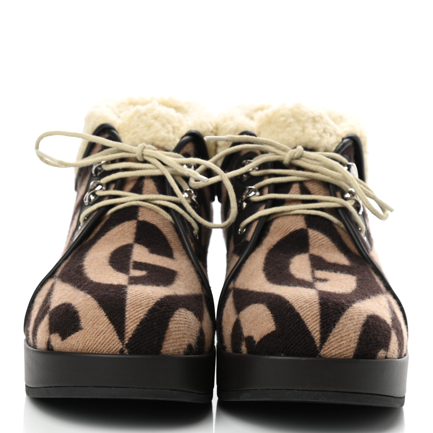 Gucci Wool Faux Shearling G Rhombus Womens Victor Ankle Boots 39 Beige Cocoa 2 of 7