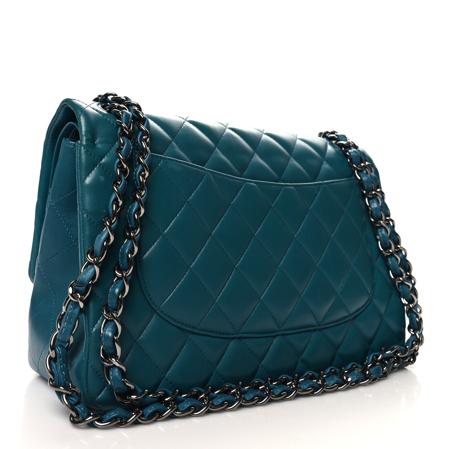 Lambskin Quilted Jumbo Double Flap Turquoise