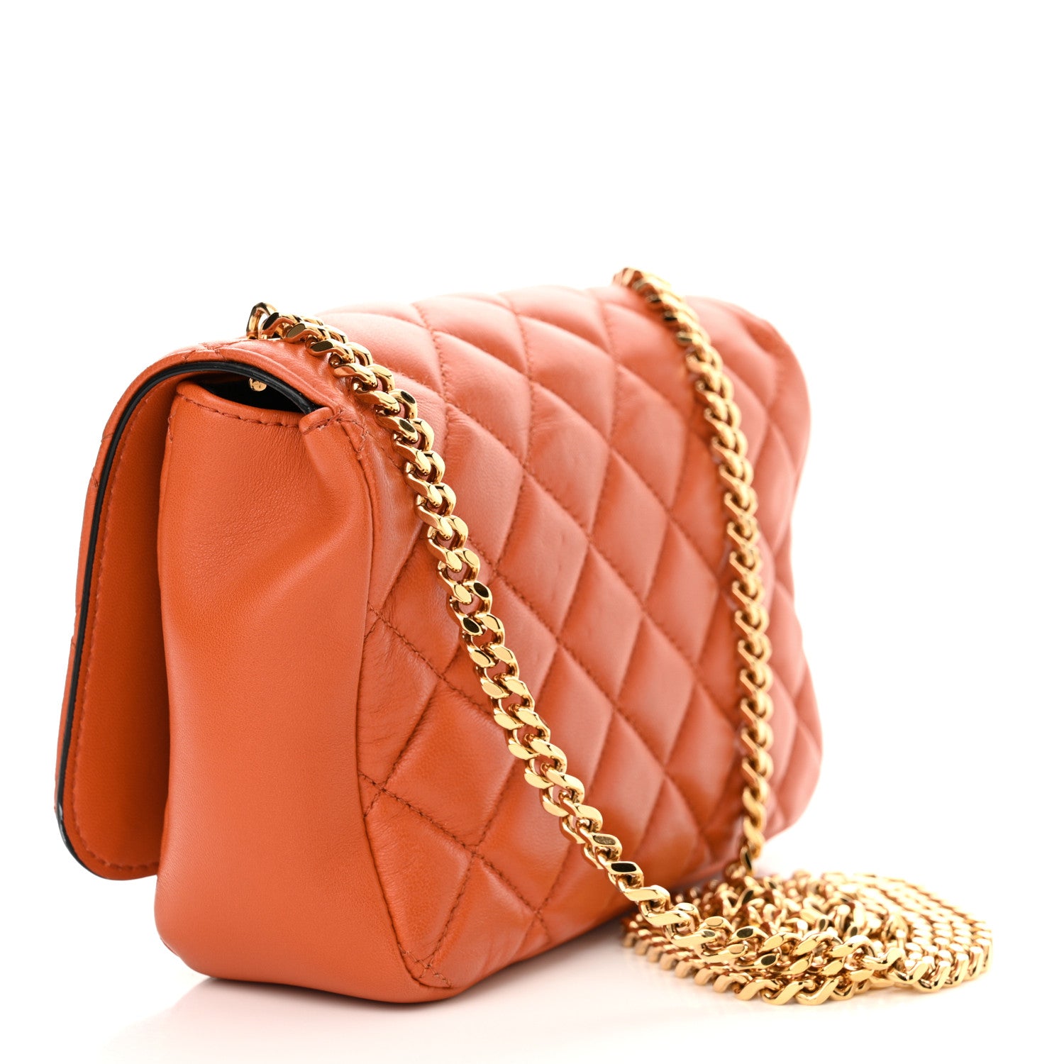 Versace Nappa Quilted Small Medusa Chain Crossbody Dark Orange 3 of 11