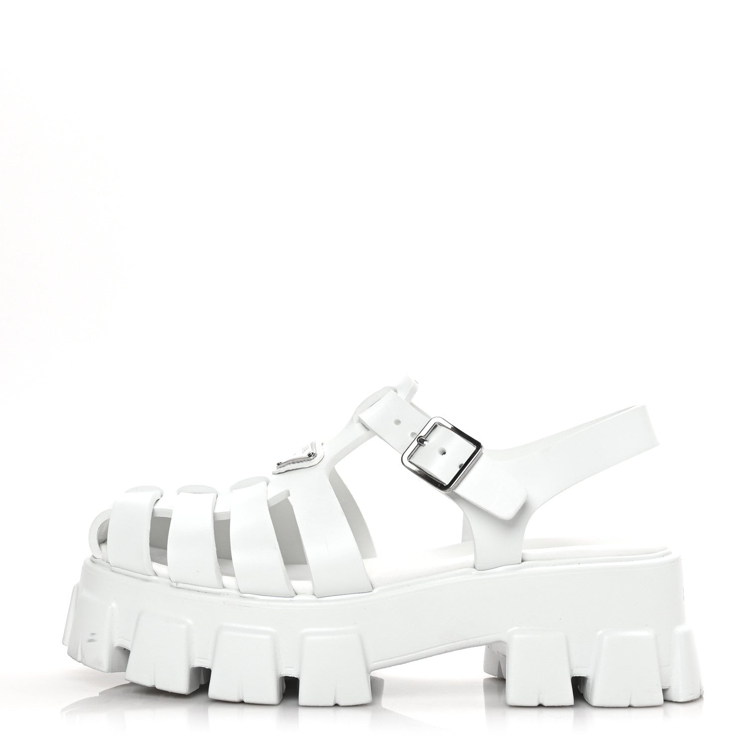 Prada Foam Rubber Metal Triangle Logo Monolith 55mm Cage Sandals 39 White 1 of 6