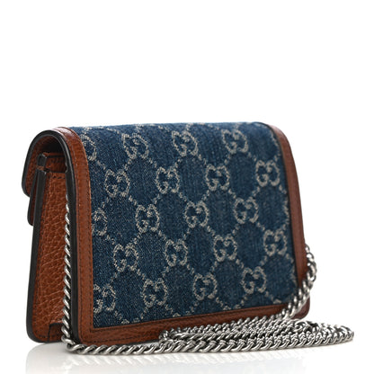 Gucci New Denim GG Monogram Dollar Calfskin Enamel Super Mini Dionysus Shoulder Bag Blue Tea Cuir Epilog Electric Blue 3 of 17