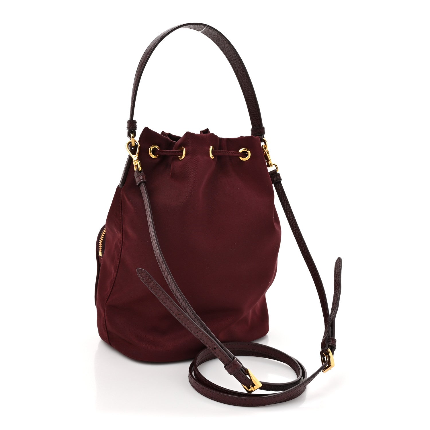 Prada Saffiano Tessuto Nylon Mini Bucket Crossbody Bag Granato 5 of 17