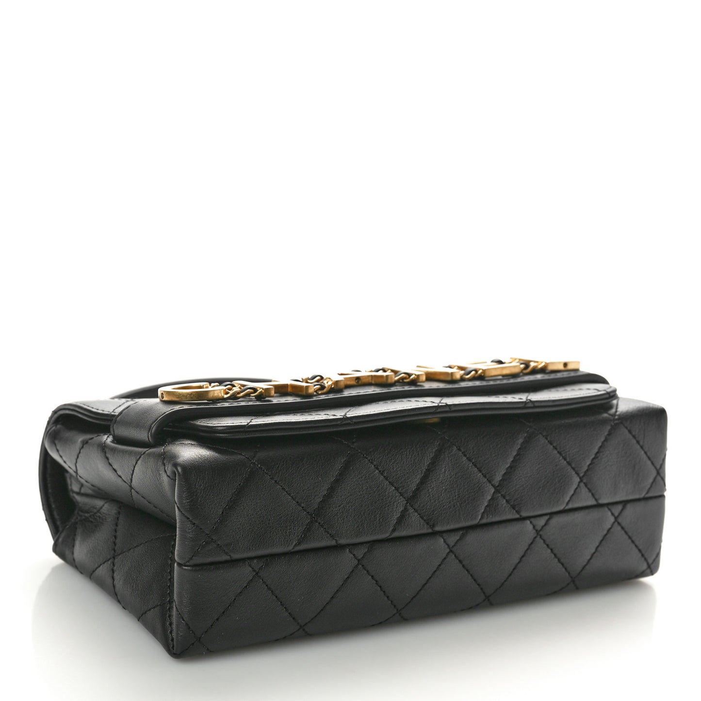 Calfskin Quilted Small Enchained Flap Black