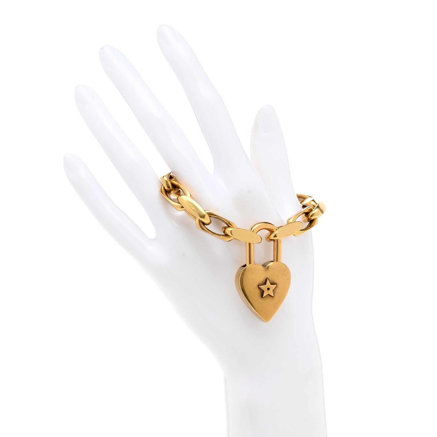 Christian Dior Metal Heart Lock Chain Bracelet Gold 2 of 4