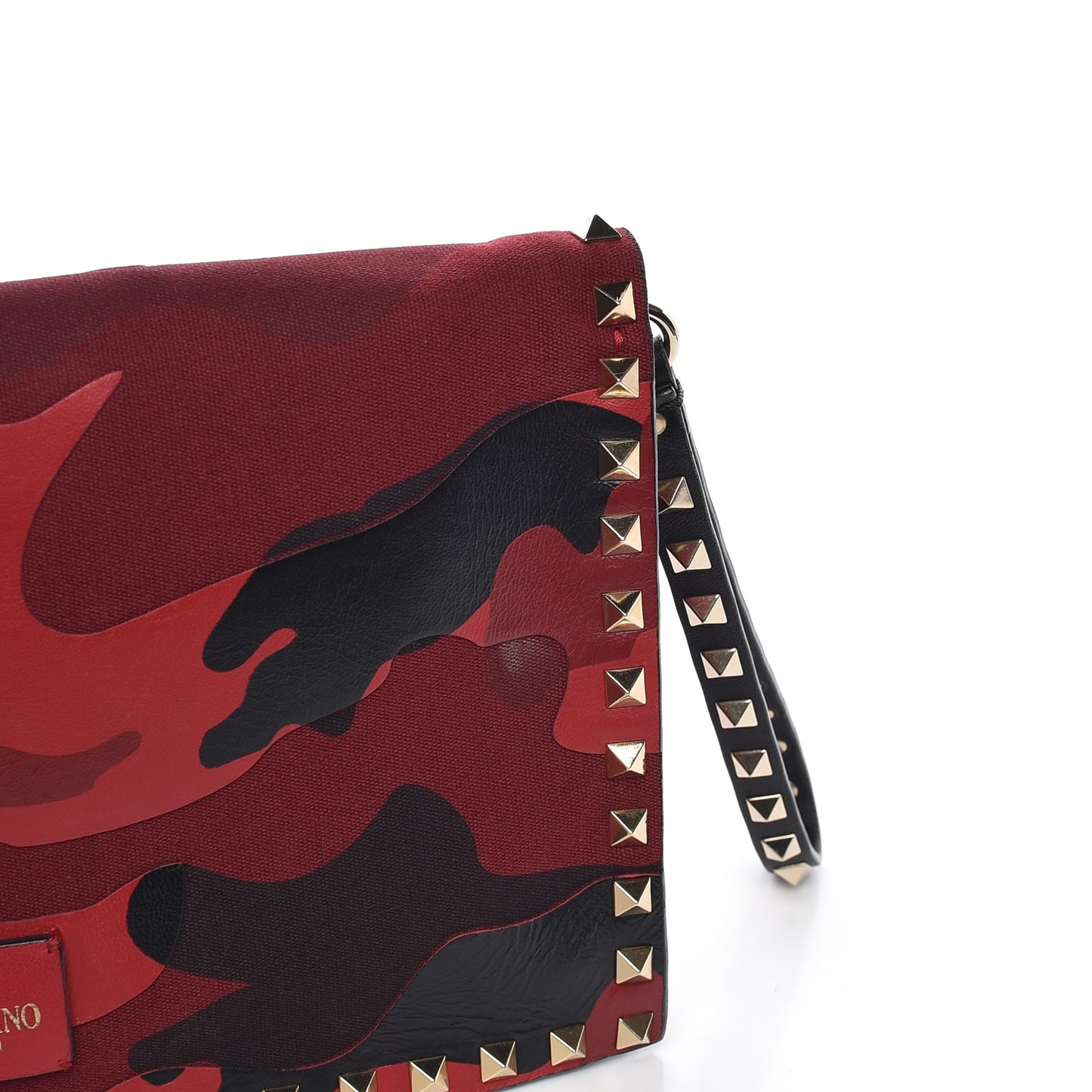 Nappa Canvas Camouflage Rockstud Wristlet Clutch Red Black