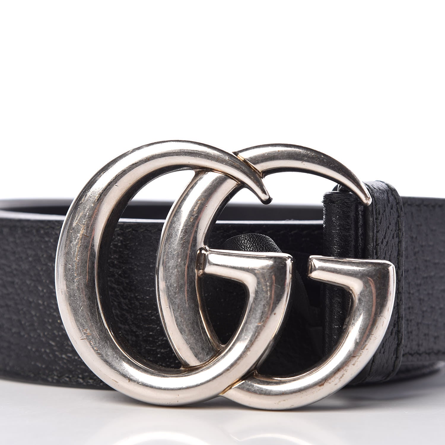 Gucci Textured Dollar Calfskin Nickel Double G 40mm Belt 80 32 Black 8 of 8