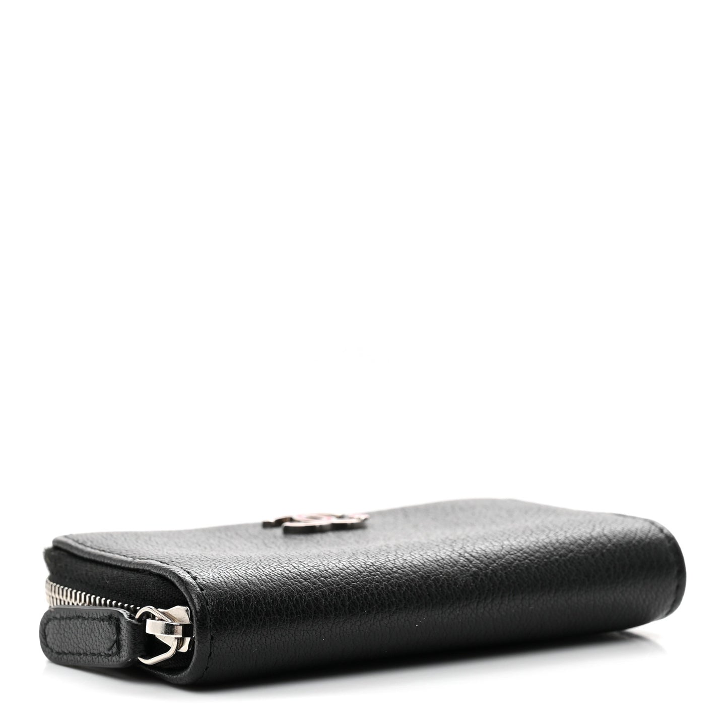 Goatskin Camellia Zip Coin Purse Black