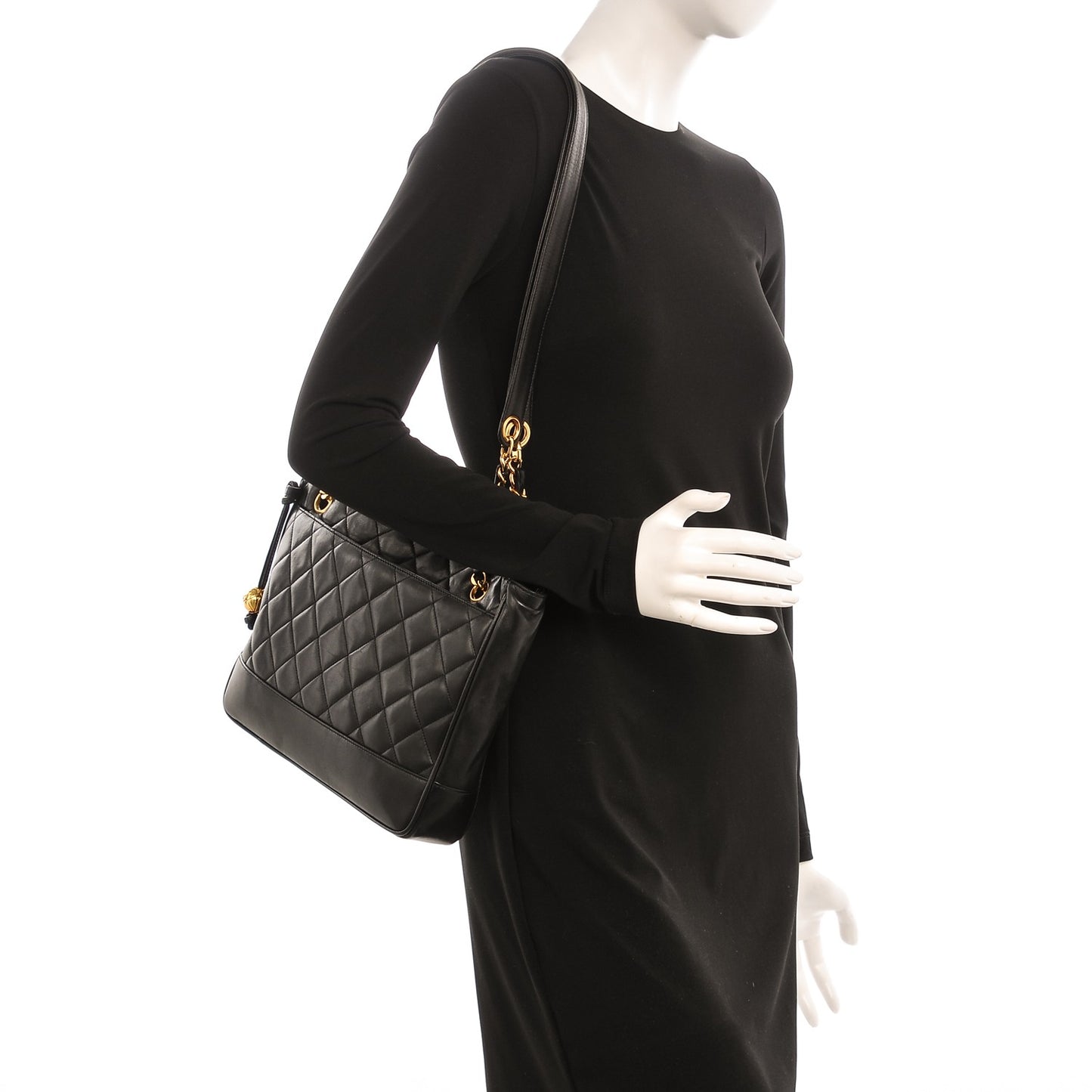 Lambskin Quilted Shopping Tote Black