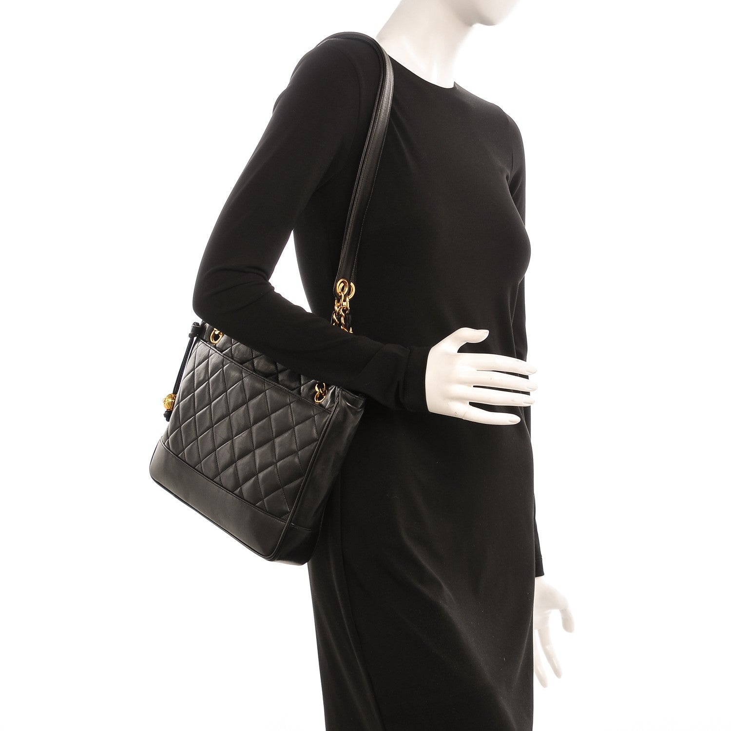 Chanel Lambskin Quilted Shopping Tote Black 2 of 8