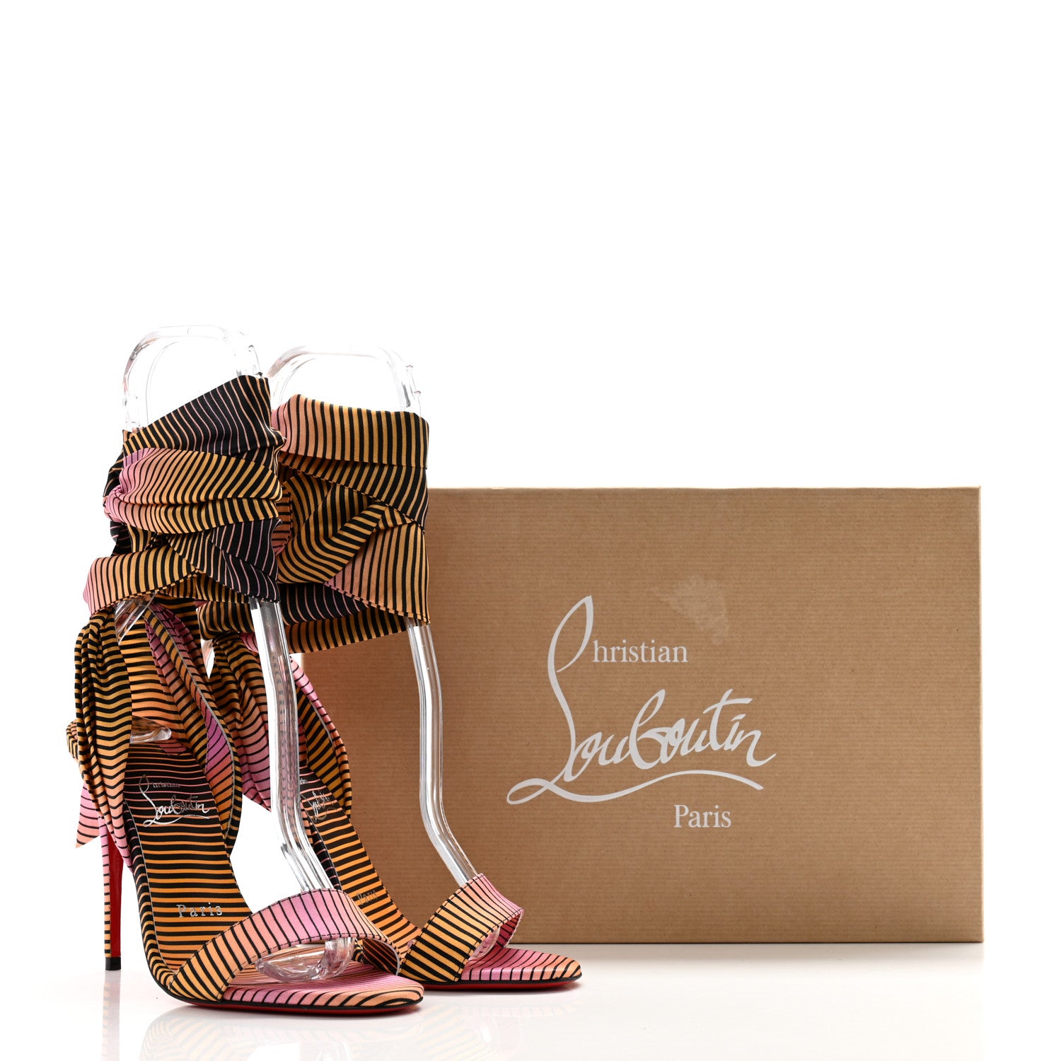 Christian Louboutin Satin Sandale Du Desert Stripe 100 Sandal 35.5 Pink Orange Multi 8 of 8