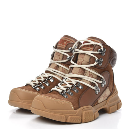 Gucci X SEGA Suede Calfskin GG Monogram Womens Flashtrek High-Top Sneakers 36 New Cuir Beige Ruggine 3 of 9