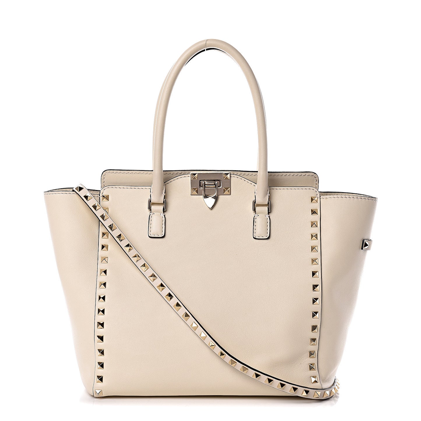 Vitello Rockstud Double Handle Tote Ivory