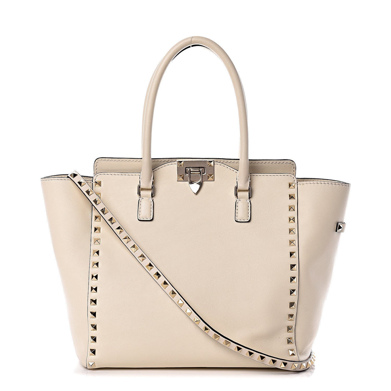Valentino Garavani Vitello Rockstud Double Handle Tote Ivory 1 of 13