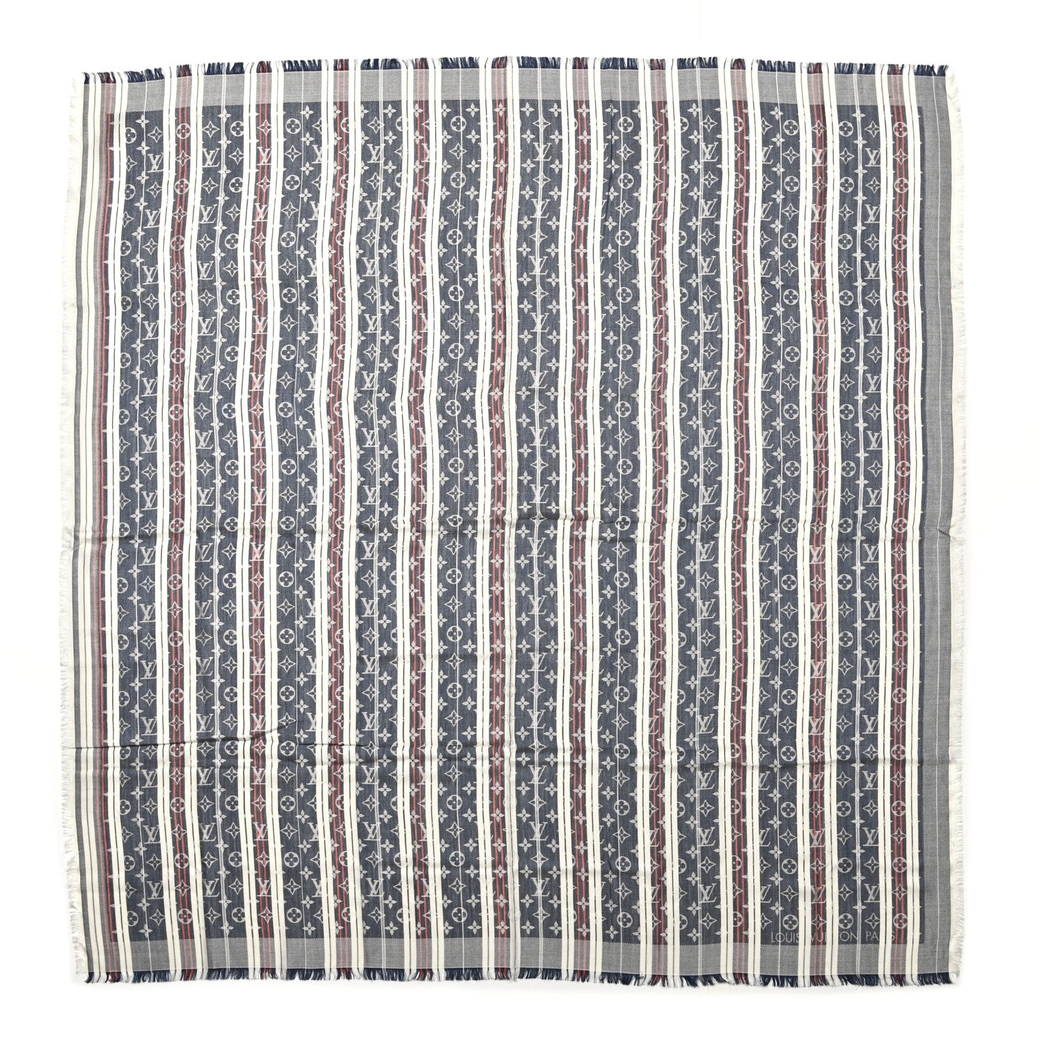 Louis Vuitton Silk Wool Monogram Mattress Stripes Shawl Blue Jean 1 of 4