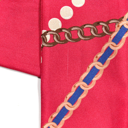 Chanel Silk Pearl CC Chain Slim Bandeau Scarf Red 4 of 5