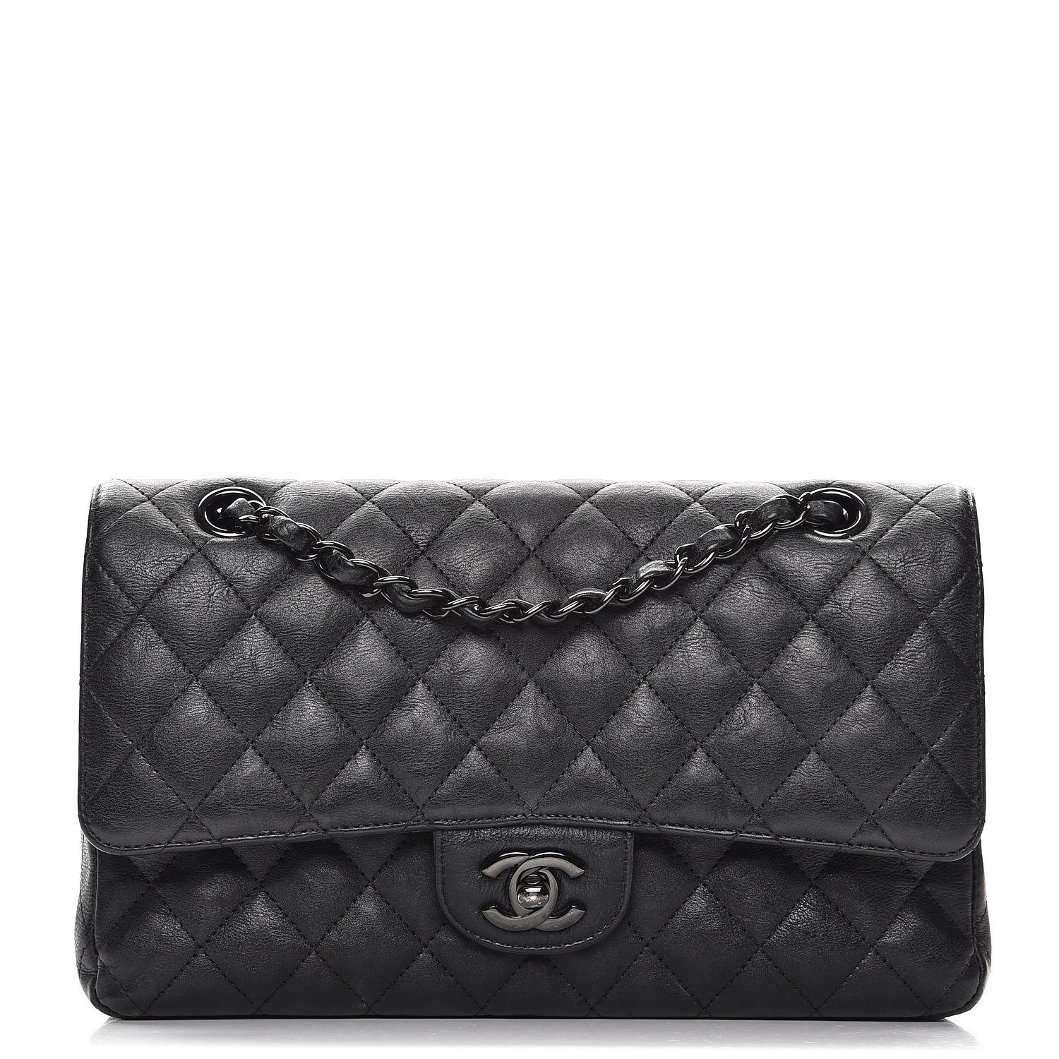 Chanel Crumpled Calfskin Quilted Medium Double Flap So Black 1 of 12
