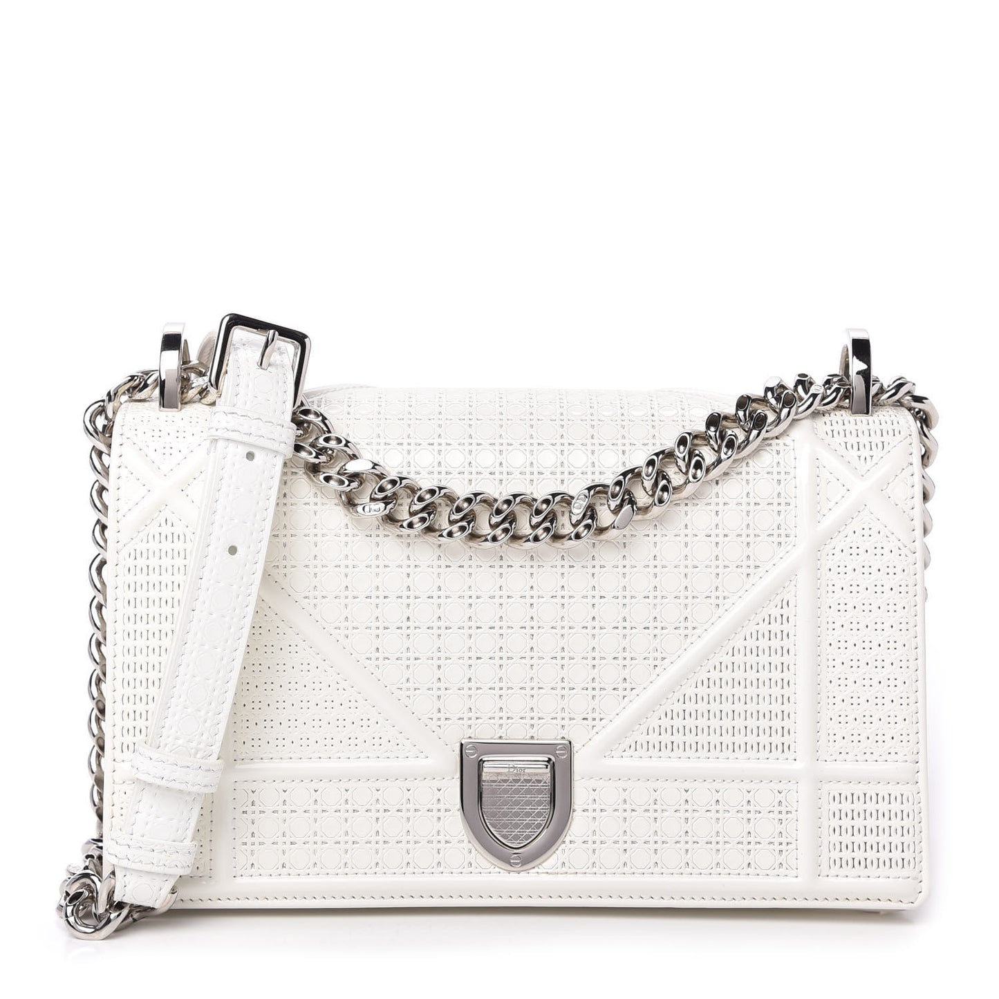Calfskin Micro-Cannage Small Diorama Flap Bag White