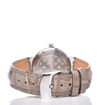 Louis Vuitton Stainless Steel Alligator Diamond 28mm Tambour Quartz Watch 4 of 9