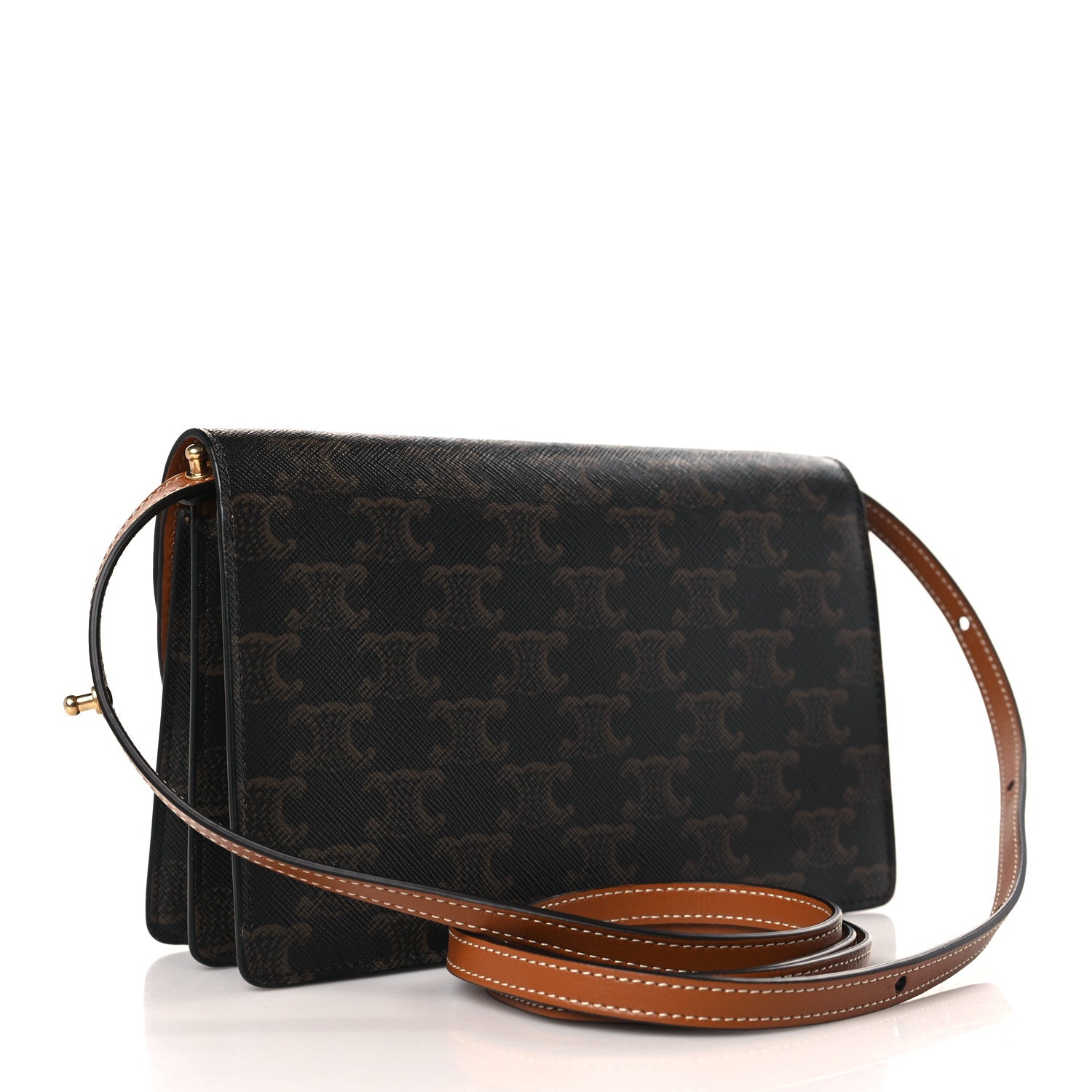 Celine Triomphe Canvas Lambskin Wallet On Strap Tan 3 of 11
