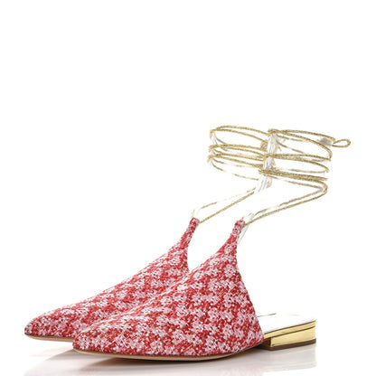 Chanel Sequin Pointed Toe Mules 38 Red Gold 3 of 8