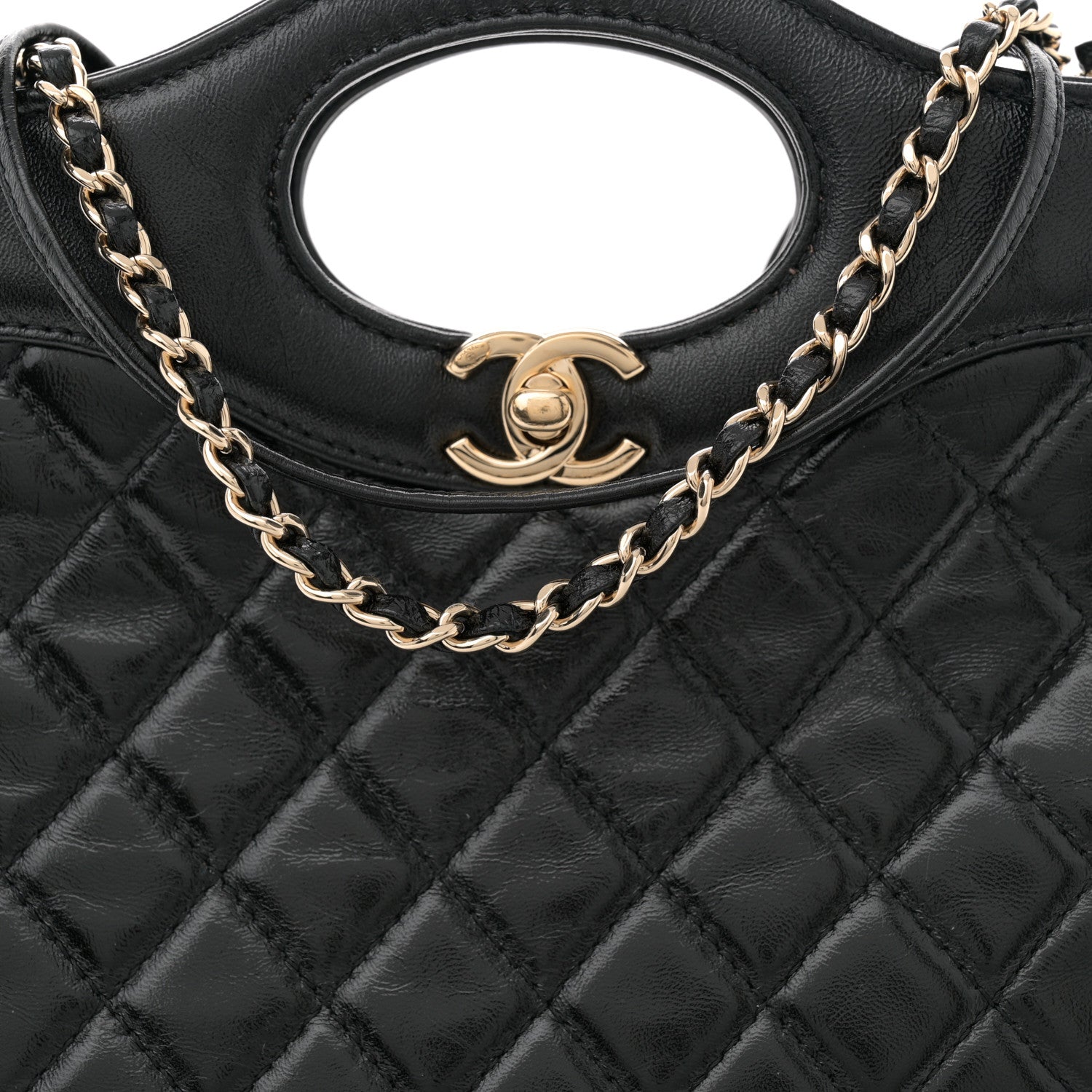 Chanel Shiny Crumpled Calfskin Quilted Mini 31 Shopping Bag Black 8 of 11