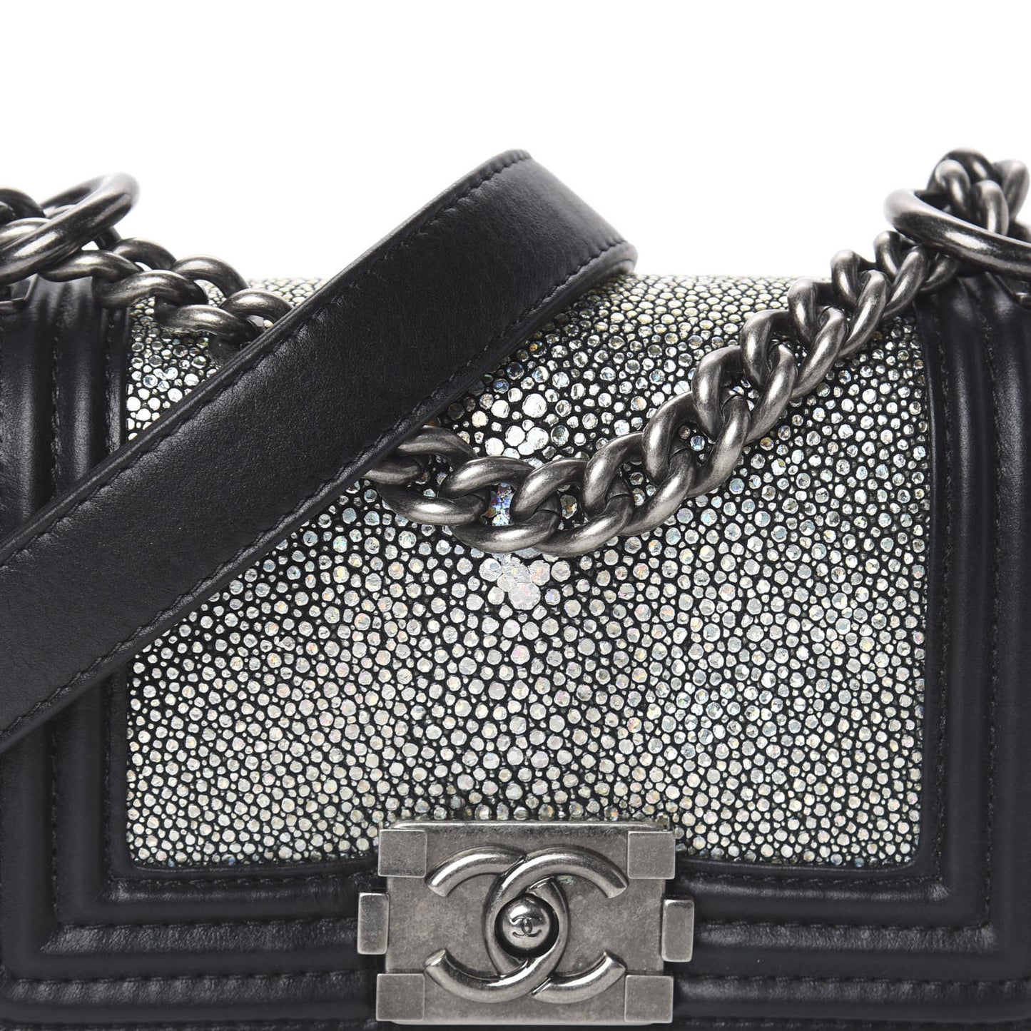 Galuchat Stingray Mini Boy Flap Black Silver